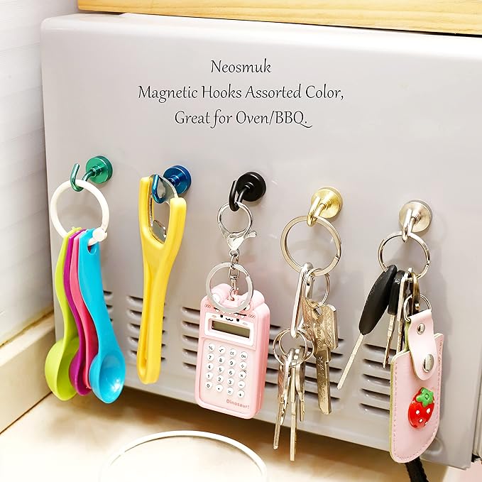 Neosmuk Magnetic Hooks, Heavy Duty 30lb+ Strong Magnet Hook for Cruise Cabins, Cruise Ship Essentials for Hanging, Metal Wall Refrigerator Hangers (Green, 10 Pack)