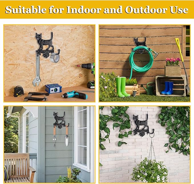 OwnMy Cast Iron Decorative Wall Coat Hook Cat Key Holder, Vintage Dog Leashes Holder Key Hooks for Walls, Heavy Duty Indoor Outdoor Double Wall Hooks for Hanging Towels, Hats, Potted Plants, Tools