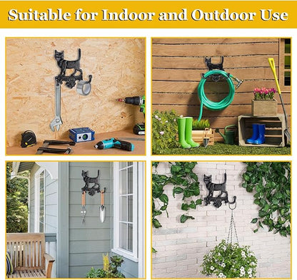 OwnMy Cast Iron Decorative Wall Coat Hook Cat Key Holder, Vintage Dog Leashes Holder Key Hooks for Walls, Heavy Duty Indoor Outdoor Double Wall Hooks for Hanging Towels, Hats, Potted Plants, Tools