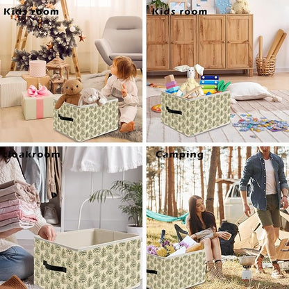 Retro Christmas Tree Storage Bin Box with Handles, Classic Nostalgic Holiday Winter Christmas Foldable Organizer Basket Toybox for Home Bedroom Bathroom Clothes Toys Books