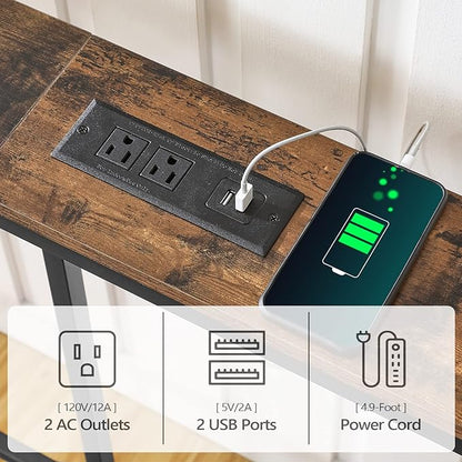 Skinny Console Table with Power Outlets, 55.1" Narrow Sofa Table, Behind Couch Table with Charging Station, Sofa Hallway Table for Plants, Living Room CTHR145E01