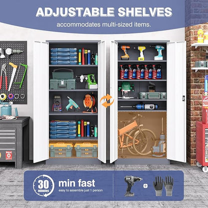 Metal Tool Storage Cabinet,Lockable File Cabinet with 2 Doors and 5 Adjustbale Shelves,Tall Cabinets for Garage Storage Systems for Home Office,Garage,Workshop