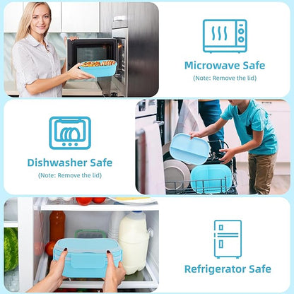 Leakproof Lunch Box, Drop-Proof Bento Box for Kids & Adults, BPA-Free Lunch Containers with Sleek Handles & Utensils, Microwave & Dishwasher Safe (Blue)