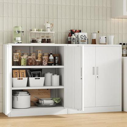CJF Metal Storage Cabinet, 36" H Locking Storage Cabinet with Shelves and Doors for Home Office, Garage, Utility Room, Entryway(White)