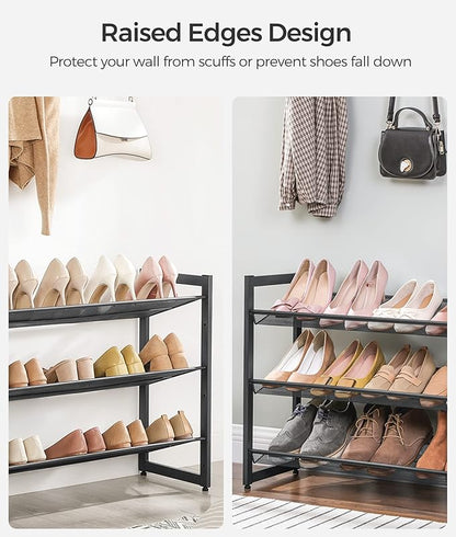 SONGMICS Shoe Rack, 6-Tier Shoe Organizer, Metal Rack for Garage, Set of 2, 3-Tier Stackable Shelf, with Adjustable Flat or Angled Shelves, 18-24 Pairs, Charcoal Gray ULMR003G02