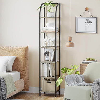 Bookshelf Bookcase Narrow Bookcase Shelf Organizer with Steel Frame for Study Living Room Bedroom Kitchen Home Office Industrial Bookshelf 6-Tier Greige BC56005B