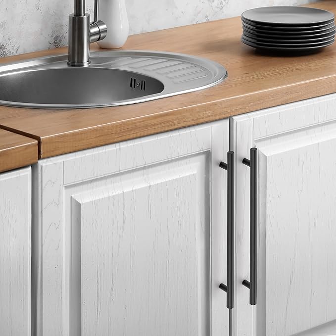 JOY DECOR 5 Pack Cabinet Handles, Black Cabinet Pulls, 8-3/4 in Hole Center Kitchen Hardware, Stainless Steel T Bar Handles for Dresser Drawers
