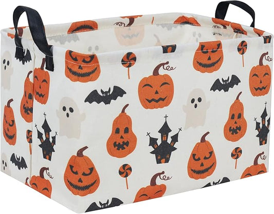 Essme Rectangular Halloween Basket,Kids Basket Empty with Handles,Cute Baskets for kids Room Decor,Boys and Girls, Candy Bins.( Castle Halloween).