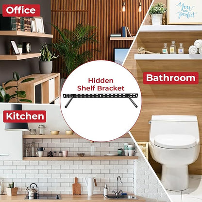 Hungsmart- 4 x 22 inch Heavy Duty Floating Shelf Bracket - Long Wall Shelves Support, Hidden Floating Shelf Hardware, Black Shelf Brackets, Perfect for Kitchen/Nursery/TV Wall Shelf Decor (4 inch rod)
