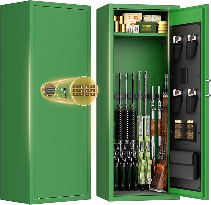 INTERGREAT Green Gun safes,Rifle Safe,Gun Safes for Home Rifle and Pistols, Long Gun Safe for Rifle Shotgun for Home,Quick Access Rifle Safes,Adjustable Shelves, Easy Assemble(8-12 guns)
