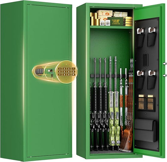 INTERGREAT Green Gun safes,Rifle Safe,Gun Safes for Home Rifle and Pistols, Long Gun Safe for Rifle Shotgun for Home,Quick Access Rifle Safes,Adjustable Shelves, Easy Assemble(8-12 guns)