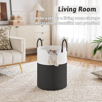 Laundry Basket,Woven Cotton Rope Laundry Hamper,100L for Decorative Storage of Dirty Clothes,Toys and Blankets in Bathroom,Baby Room and Living Room