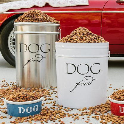 Harry Barker Classic Silver Dog Food Storage Canister – Large, Airtight Stainless Steel Pet Food Container, Holds Up to 40 lbs Dry Dog Food, Kitchen Counter & Pantry Storage - Silver