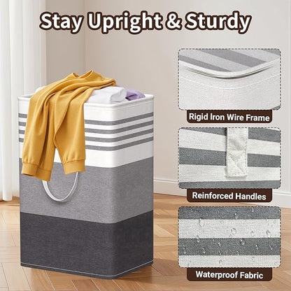WOWBOX 2 Pack Laundry Hampers Baskets, Freestanding Dirty Clothes Hampers with Reinforced Handles & Cross Stitch & Waterproof Coating, for Laundry Bedroom Bathroom, 2 x 75L