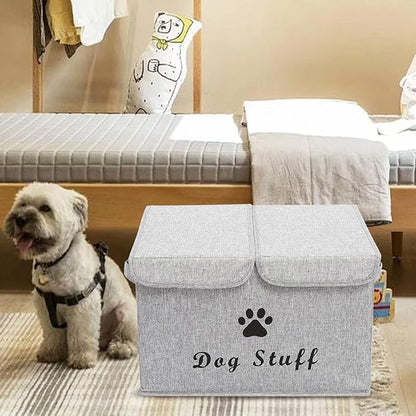 Dog toy box with lid dog storage organizer perfect basket for dog toys living room, playroom, closet, home organization and storage - Snow Gray