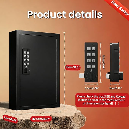 Grimtron Key Lock Box for Keys with Code, Key Box Wall Mount Cabinet, Electronic Lock, Private/Public Mode, 40 Keys, Black