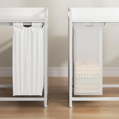 Laundry Hampers with Shelf, Laundry Basket 3 Section, Laundry Sorter with Pull-Out Removable Large 3 Color Bags and Movable Wheels, Metal Frame, 3 x 15.87 Gallons (60L), White PF04XLE