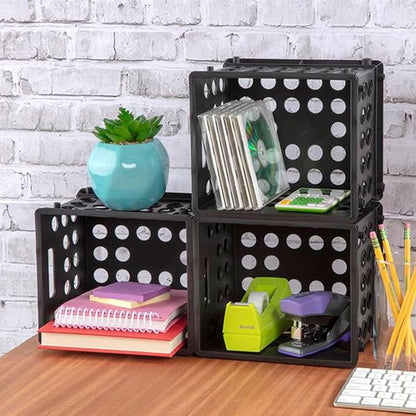 Sterilite Mini Crate, Stackable Plastic Storage Bin with Handles, Organize Home, Garage, Office, School, Dorm Room, Black, 24-Pack