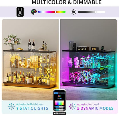 HNEBC 47.2" W Display Cabinet - with Lockable Glass Door,5-Tier Glass Display Case with 12 Lights Modes for Collectibles,Lighted Cuiro Cabinet with Human Sensor,China Cabinet,Living Room,Black