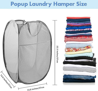 DUCOO Pop Up Hamper, 1 PCS Mesh Pop Up Laundry Hamper, Foldable Mesh Laundry Basket with Space-Saving Design for Home, Dorm, Travel & Storage - Gray