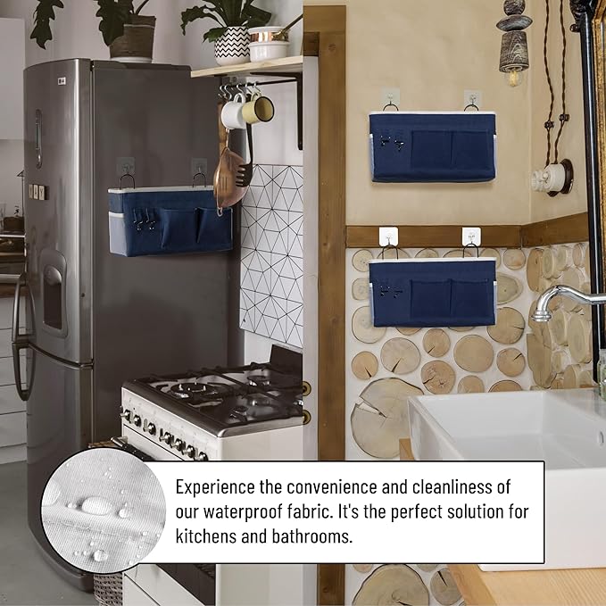 2pcs Large Wall Hanging Storage Bag, Door Closet Linen Fabric Pockets Organizer, Waterproof Multi Functional for Living Room Bedroom Bathroom Kitchen Office RV Camper with Hooks Navy