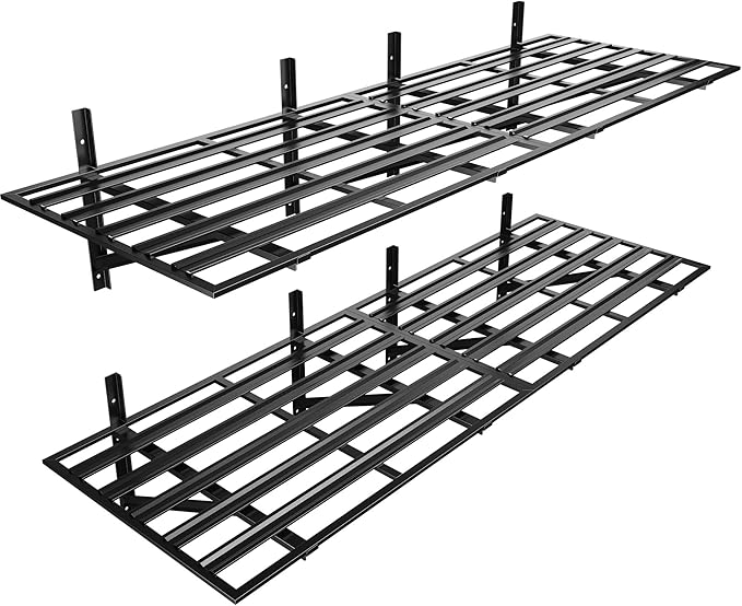 SunsGrove 4 Pack 2x3ft Heavy Duty Garage Wall Shelving, 1600LB Weight Capacity, 24"x36" Adjustable Commercial Grade Steel Storage Rack for Garage, Basement, Warehouse (Black)