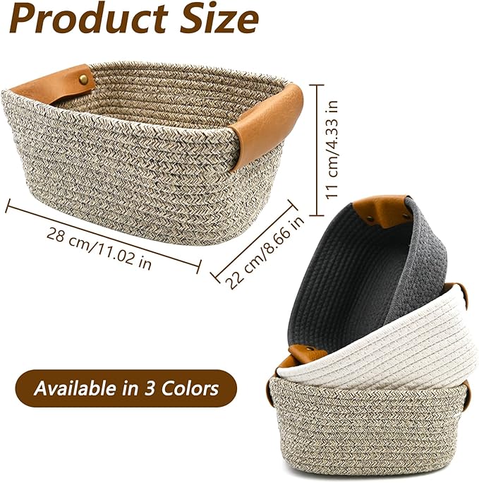 Small Woven Basket, Cute Cotton Rope Basket for Organizing, Decorative Baskets for Gifts Empty, Organizer Bin for Cat Puppy Dog Toy Nursery Shelf Storage, Baby Shower, Birthday, Father’s Day (Coffee)