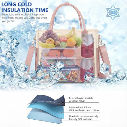 MIYCOO Lunch Bag Lunch Box Women - Leakproof Insulated Lunch Cooler Bag for Women - Large Lunch Tote Bags Adults, Pink White