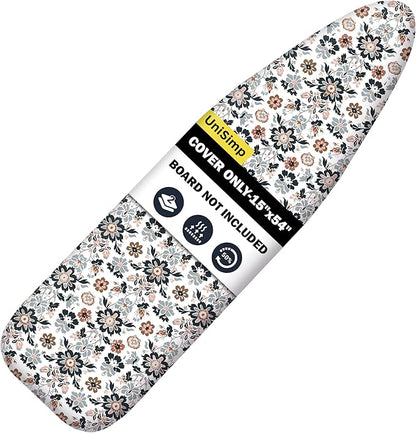 Ironing Board Cover and Pad 15"x54" Extra Thick Natural Cotton, Scorch and Stain Resistant Padding, Standard Size Iron Board Cover with Fasteners Heavy Duty Elastic Edge, Heatproof Floral