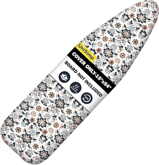 Ironing Board Cover and Pad 15"x54" Extra Thick Natural Cotton, Scorch and Stain Resistant Padding, Standard Size Iron Board Cover with Fasteners Heavy Duty Elastic Edge, Heatproof Floral