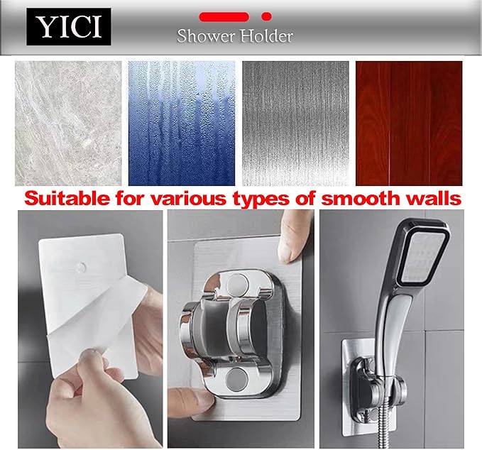 YICI Handheld Shower Head Holder No Drilling 12cm Strong Adhesive Hand Shower Holder Angle Adjustable Adhesive Shower Holder Shower Bracket (2-Pack Silver)