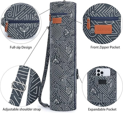 Canvas Yoga Mat Bag with Adjustable Strap & Pockets, Full-Zip Travel Gym Tote for Women & Men, Fits 1/4" & 1/3" Thick Mats, Lightweight Carrier for Yoga, Studio, Workout, Outdoor Use