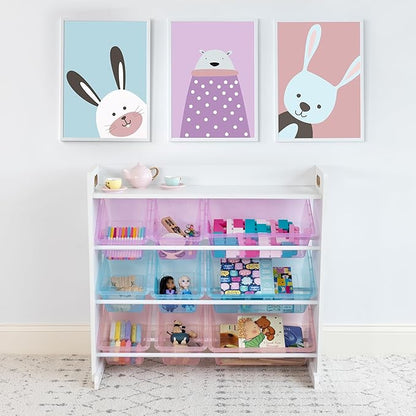 Humble Crew Toy Storage Organizer with Top Shelf and 9 Removable Bins, White/Purple/Pink/Blue – Toddler Bookshelf with Toy Organizer - Modern Toy Rack Ideal for Kids' Rooms, Playrooms, and Nurseries