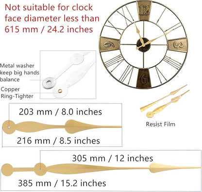TIKROUND Youngtown 12888 High Torque Long Shaft Clock Movement Mechanism with 12 Inch Long Spade Hands (Gold 1 Set)