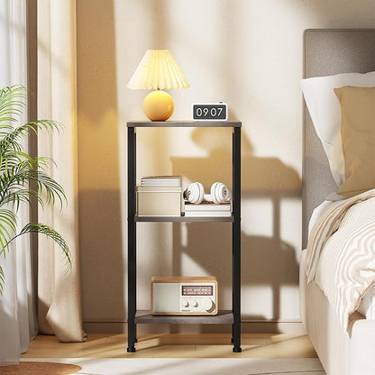 Small Grey Side Table, Tall End Table with Adjustable Shelf for Living Room, Grey Nightstand, Accent Table Stand for Home Decor, Office, Greige