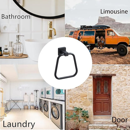 Matte Black Towel Ring for Bathroom 2 Pack, Kitchen Bath Towel Holder Hangers Wall Mount Heavy Duty Stainless Steel