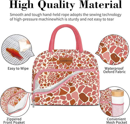 Coobiiya Lunch Bag Women, Lunch Box for Women Adult Men, Small Leakproof Cute Lunch Tote Large Capacity Reusable Insulated Cooler Lunch Container for Work/Office/Picnic/Travel-Pink Leopard