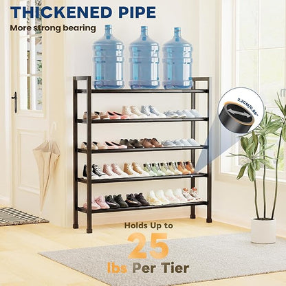 Mavivegue 5-Tier 19"-43.3" Adjustable Shoe Rack for Closet,Expandable Shoe Rack, Hall Entryway,Front Door,Garage, Sturdy Steel Space-Saving Rack, Black