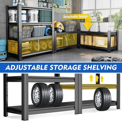 32"W*16"D Garage Storage Shelves, Metal Garage Shelving, Adjustable Steel Storage Rack Shelf, 4-Tier Shelving Unit, Ideal for Garage, Pantry, Basement, Kitchen, Living Room, 63"Hx31.5"Wx15.8"D, Black