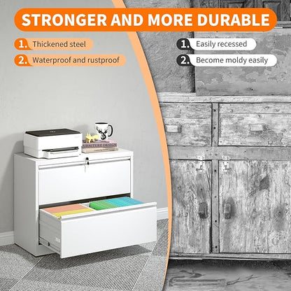 2 Drawer Lateral File Cabinet with Lock Heavy Duty Large Metal Filing Cabinets Home Office White Locking Cabinets Wide Steel Cabinet for Legal/Letter Size,Assembly Required