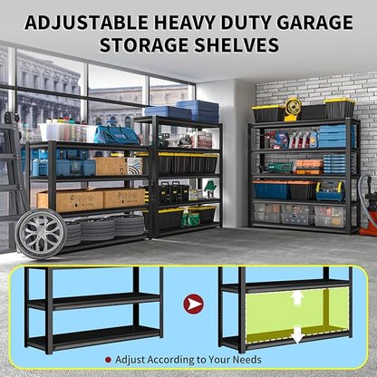 Shelving Units and Storage, 3000LBS Garage Storage Shelves, 5 Tier Shelving Unit, Steel Industrial Shelving, Adjustable Standing Shelf for Garage, Home, Warehouse 71" H x 36" W x 16" D, Black