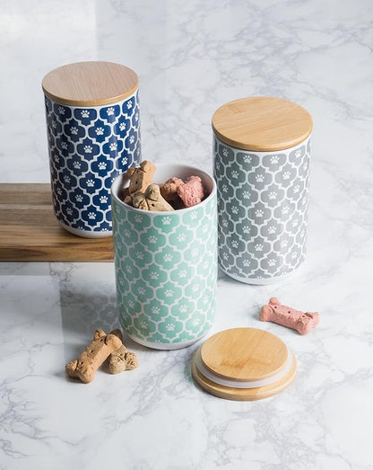 Bone Dry Lattice Collection Pet Bowl & Canister, Treat Canister, 4x6.5", Nautical Blue