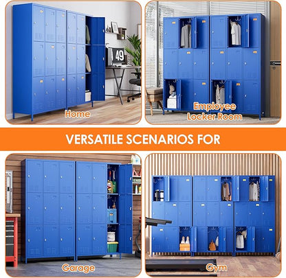 Aobabo New 9 Doors Metal Storage Locker for Employees, Lockable Steel Locker with Name Card Slot and 27 Hooks for School Office Gym Garage, Blue, Assembly Required