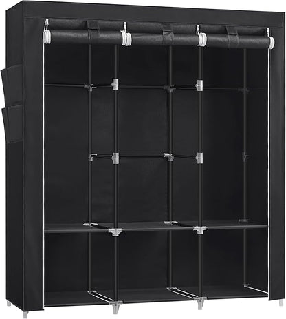 SONGMICS Portable Closet, Wardrobe Closet Organizer with Cover, 3 Hanging Rods and Shelves, 4 Side Pockets, 51.2 x 17.7 x 65.7 Inches, Large Capacity for Bedroom, Living Room, Ink Black URYG092B02