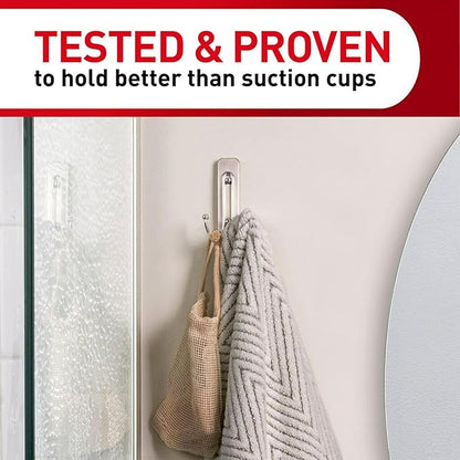 Command Large Double Bathroom Wall Hook, Damage-Free Hanging with Adhesive Strip, Great for Hanging Bath Towels, 1 Satin Nickel Wall Hook and 1 Water-Resistant Strip, Holds up to 4 lb