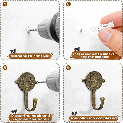 6PC Dog Paw Hooks Wall Mount Pet Leash Hook Cat Leash Holder for Wall Cute Coat Hooks Key Holder for Entryway Hallway Kitchen Office, Great Gift for Dog and Cat Lovers(Antique Brass)