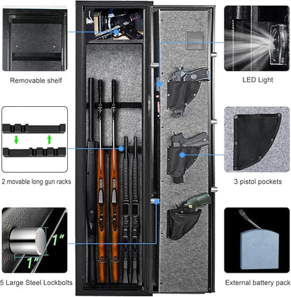 Langger 3-4 Large Rifle Gun Safe, Quick Access Biometric Fingerprint Gun Safe for Home, Fully Assembled, Gun Cabinet with Handgun a Removable Shelf