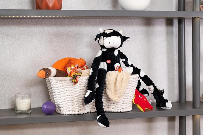 Dog Toy Basket, Handmade Dog Toy Bin, Bone Shaped Pet Organizer, Cat Storage Box (Cotton Rope, 17x13in)