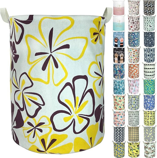 Merdes 19.7’’ Waterproof Foldable Laundry Hamper, Dirty Clothes Laundry Basket, Linen Bin Storage Organizer for Toy Collection (Flower)