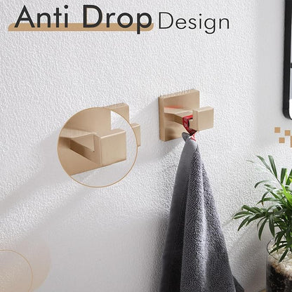 KOKOSIRI Robe Hooks for Bathrooms Towel Hooks Coat Hook Kitchen Garage Heavy Duty Wall Mounted Champagne Bronze Stainless Steel, 2 Pack B1010CPG-P2